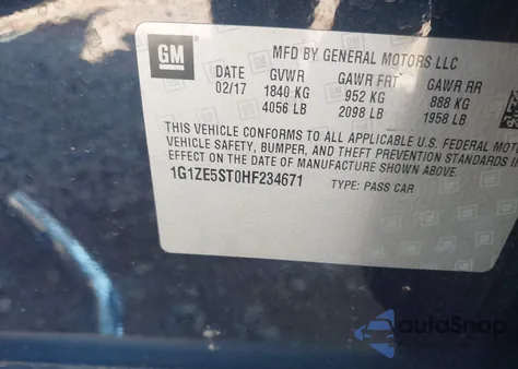 2017 Chevrolet Malibu 1Lt z USA, uszkodzony, nr VIN 1G1ZE5ST0HF234671